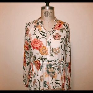 Woven Floral Top with Flounce